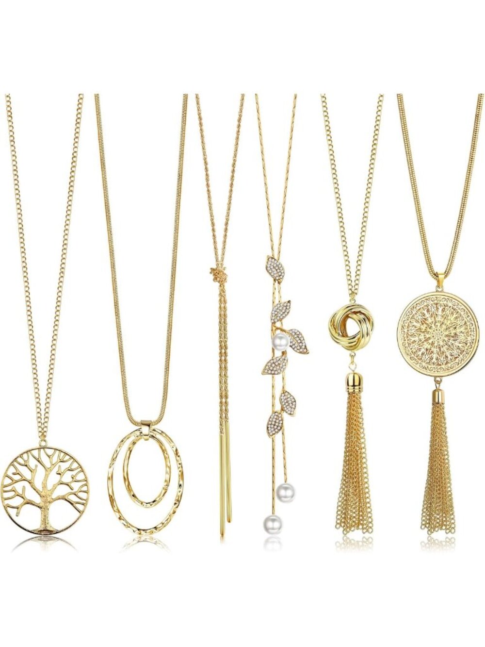 6 Stylish Long Necklaces for Women - Boho, Layered, Statement Jewelry Set